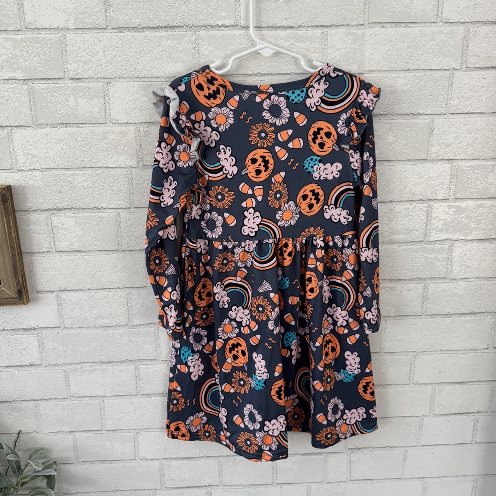 Girl’s Halloween Dress with Bow - Gray and Orange - Picture 6 of 8
